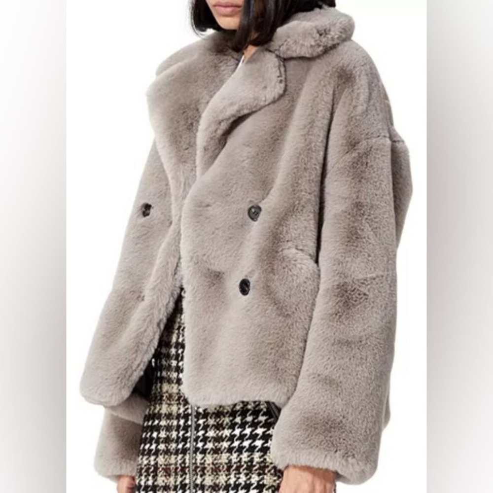 The Kooples Brown Candy Double-Breasted Faux-Fur Teddy Jacket